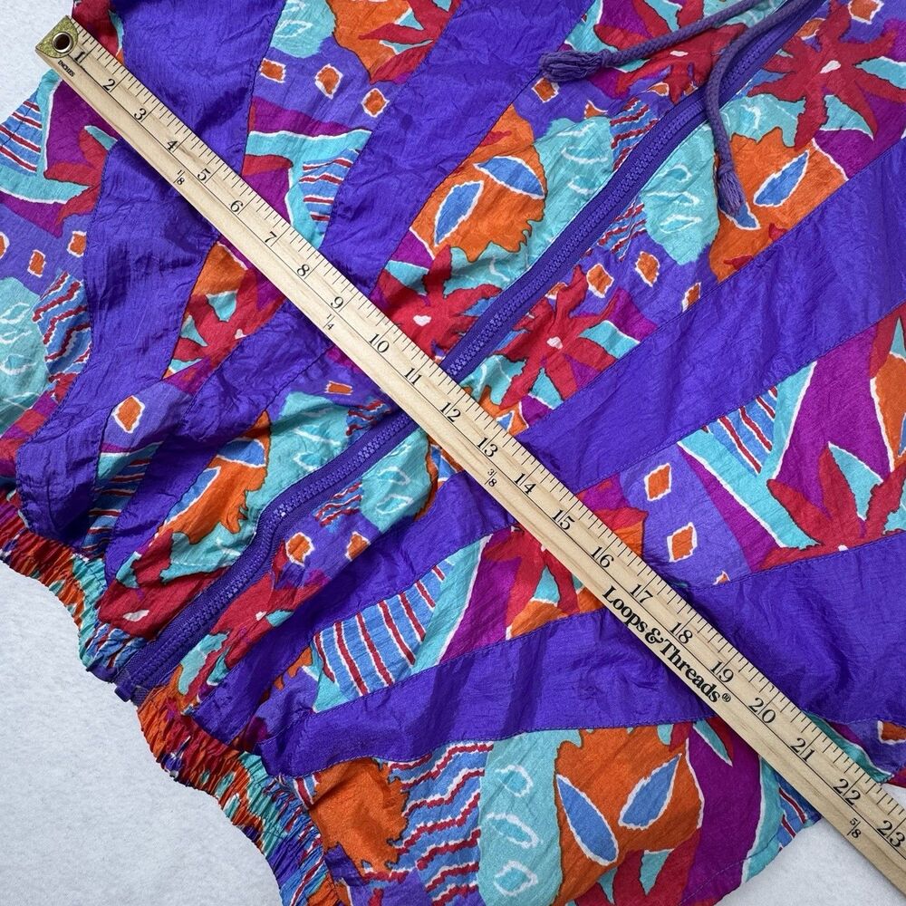 Vintage 80s Womens Track Jacket Medium Purple Colorful Windbreaker Floral Stripe - Picture 13 of 16